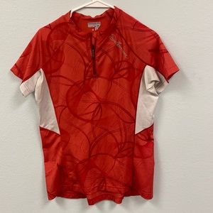 Salomon Running/Cycling Shirt Women Large Red Geometric Mesh 1/4 Zip Acti Lite.